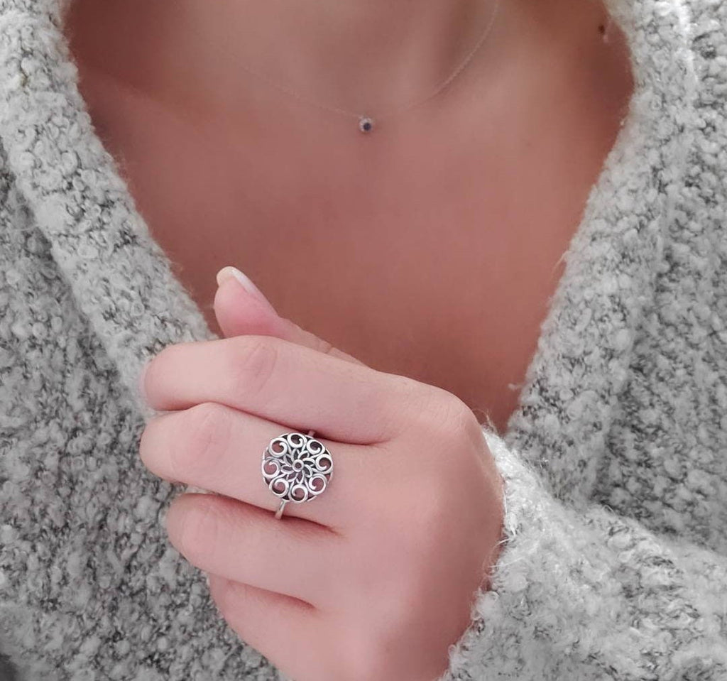 Mandala Women's Statement Ring – Sterling Silver