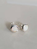 White Lab Stud Opal Earrings – 925 Sterling Silver