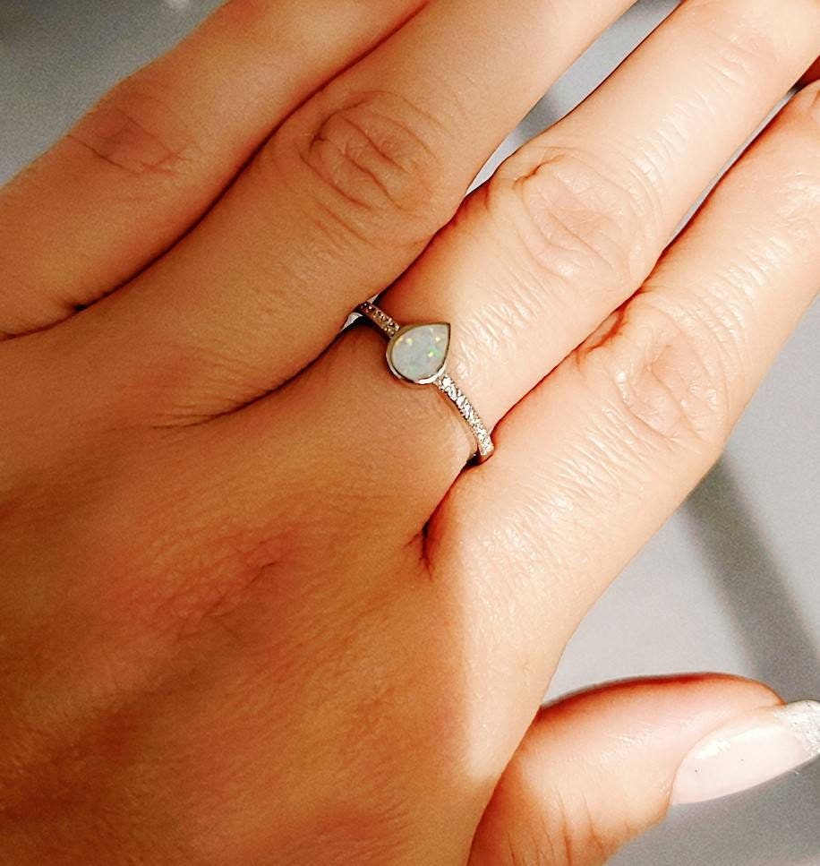 White Opal Ring, Sterling Silver Opal Ring, Women Simple Ring, Delicate Stack Ring, Bridal Promise Ring,  Minimalist Ring