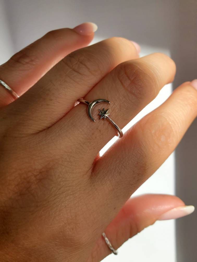 Moon Star Crescent Moon Ring