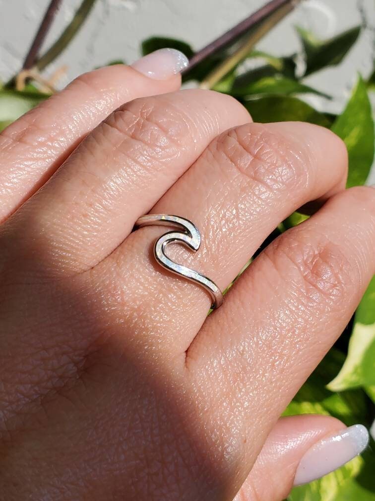 White Opal Wave Ring, Sterling Silver Women Ring, Dainty Stack Ring, Delicate Ring, Bohemian, Minimalist Ring, Size 4-12