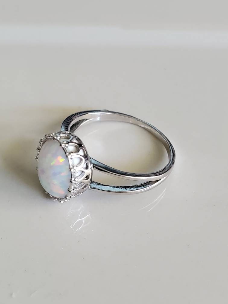 White Opal Ring, Women Ring, Dainty Stack Ring, Delicate Ring, Bohemian, Minimalist Ring