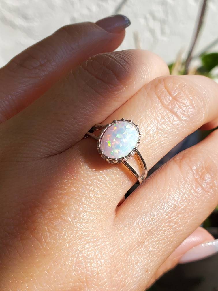 White Opal Ring, Women Ring, Dainty Stack Ring, Delicate Ring, Bohemian, Minimalist Ring