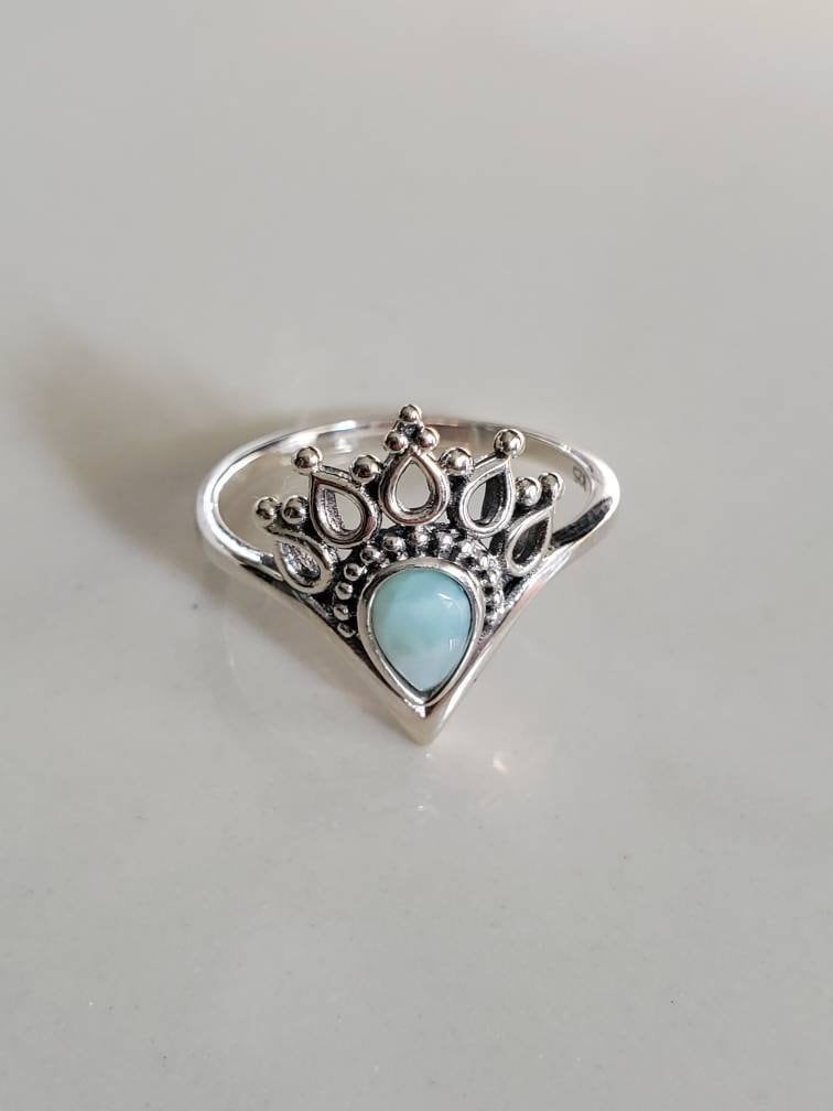 Larimar Mandala Sterling Silver Women Ring