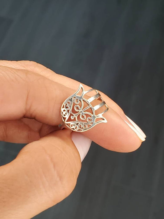 Hand Ring Hamsa Ring Traditional Sterling Silver Ring