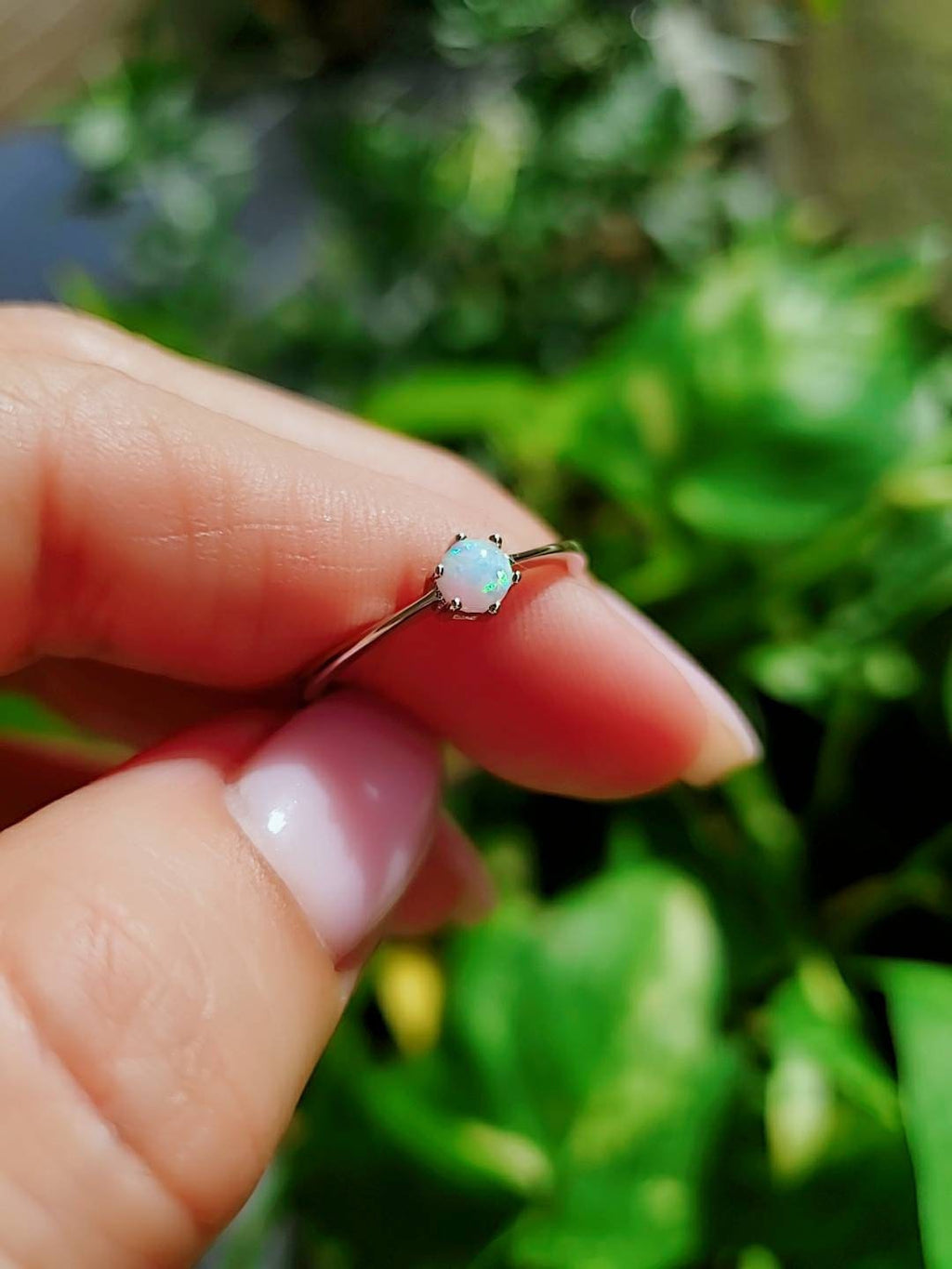 Solitaire White Opal Ring – Sterling Silver