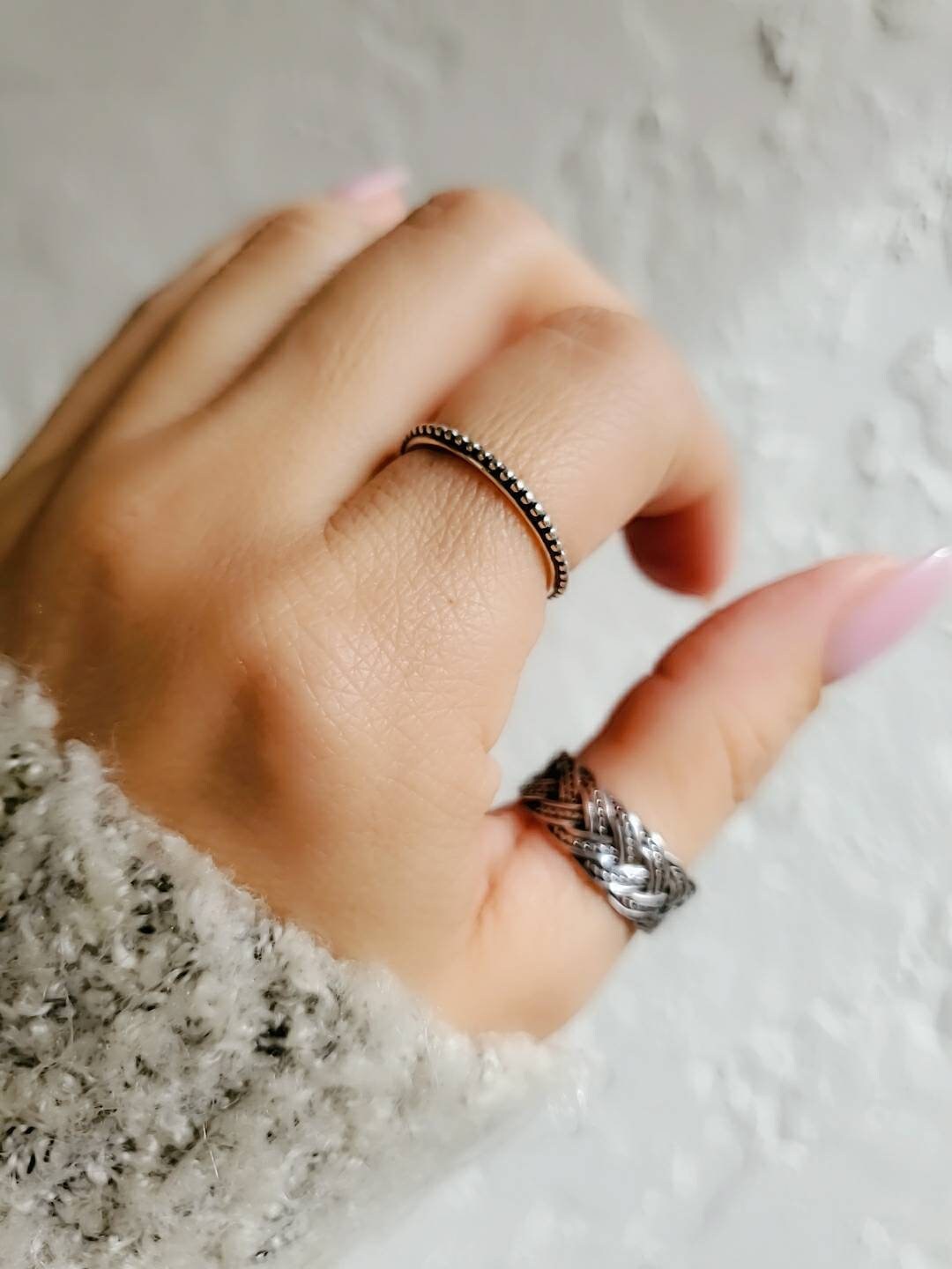 Dainty Sterling Silver Bali Bead Ring