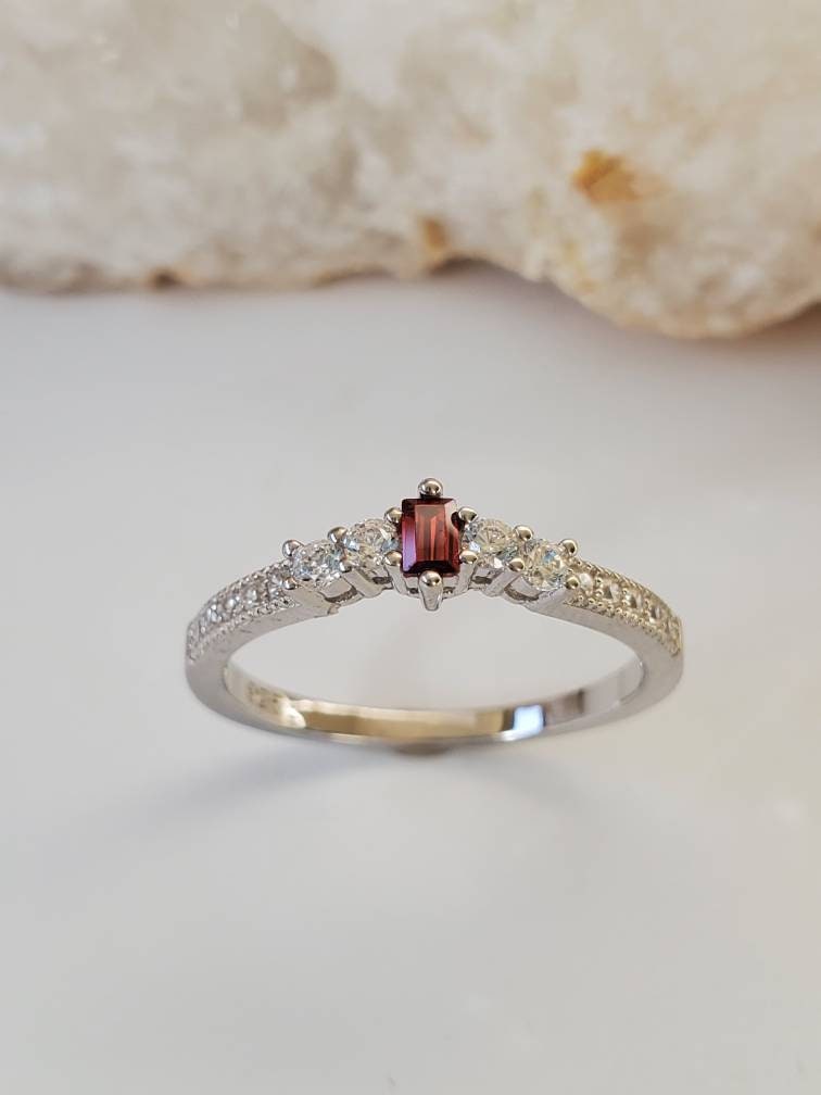 Garnet Anniversary Engagement Band