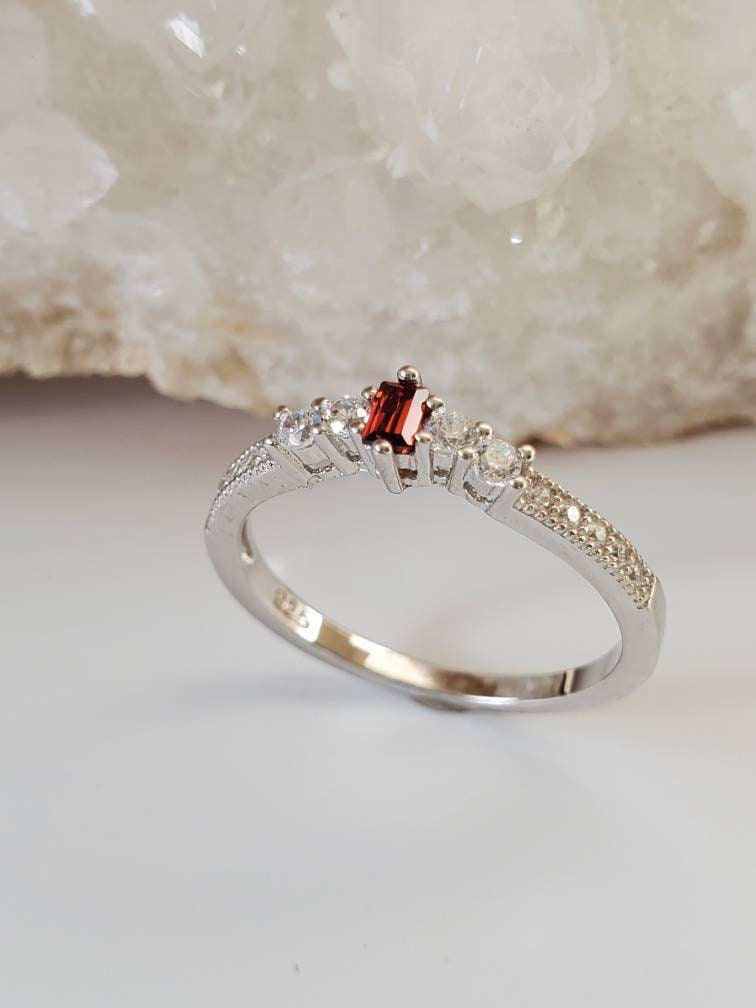 Garnet Anniversary Engagement Band