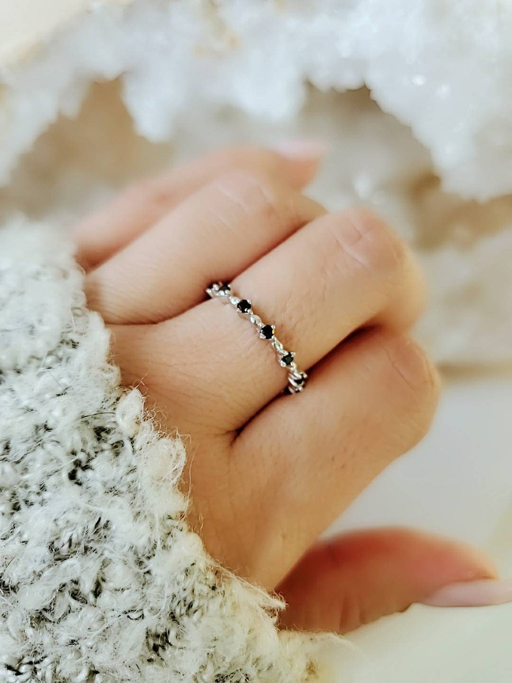 Sterling Silver Black Onyx Eternity Ring
