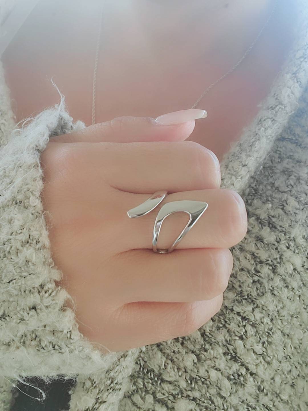 Curved Statement Ring – 925 Sterling Silver