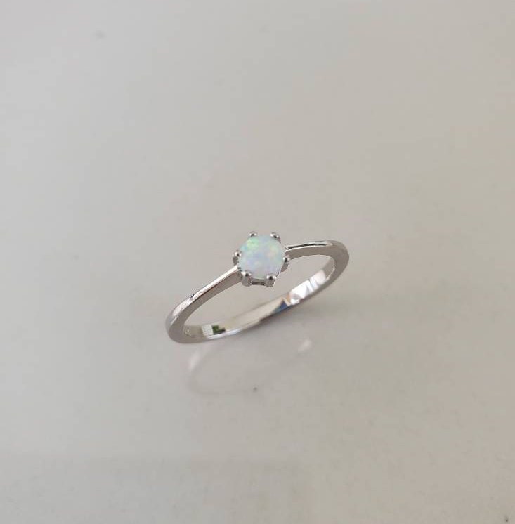 Solitaire White Opal Ring Sterling Silver Women Ring