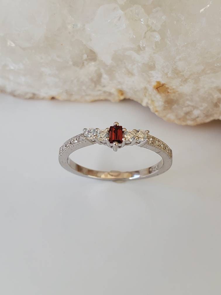 Garnet Anniversary Engagement Band