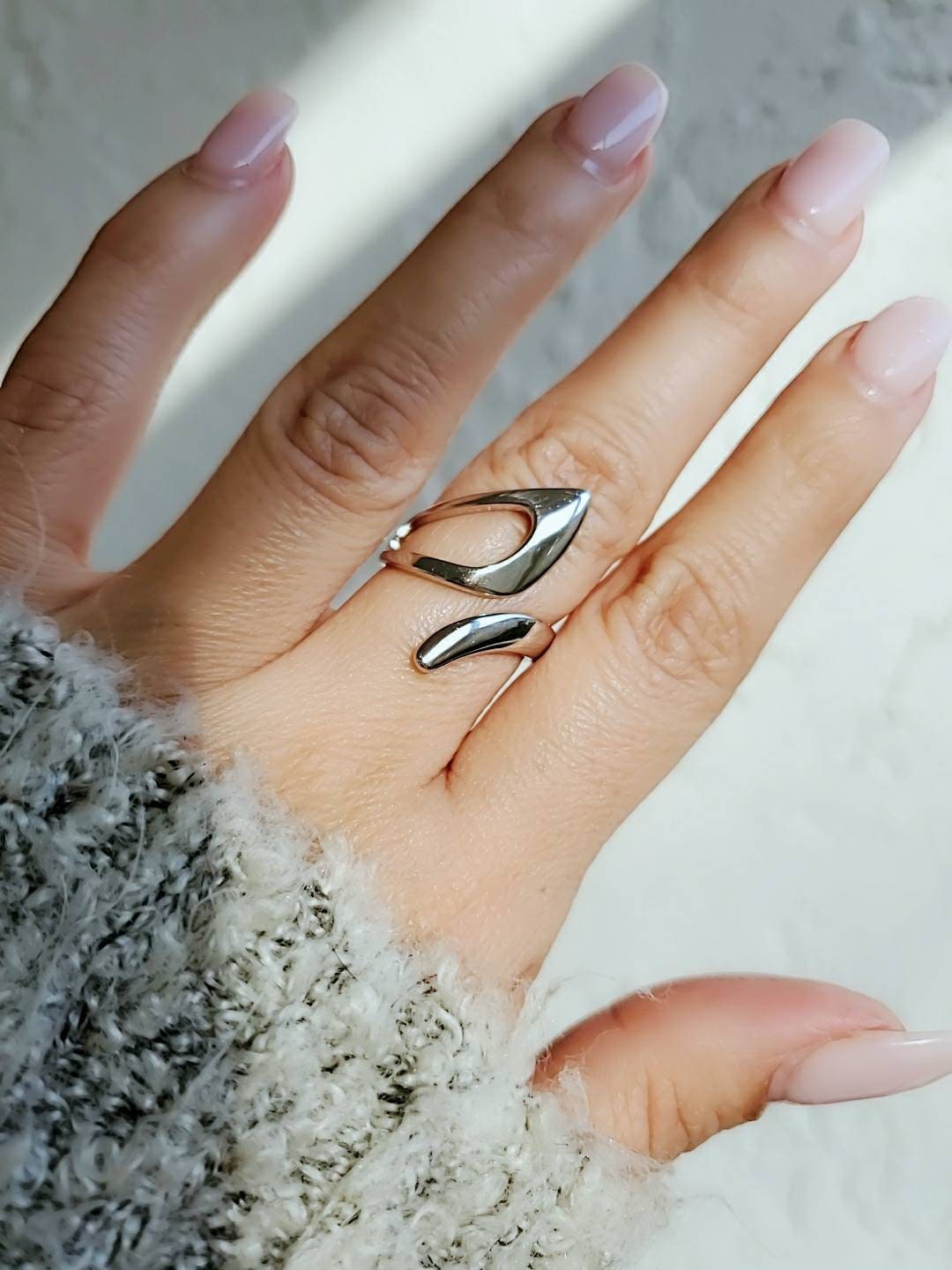 Curved Statement Ring – 925 Sterling Silver