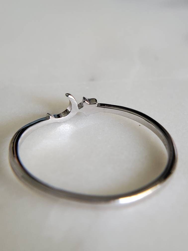Crescent Moon Star Ring – 925 Sterling Silver
