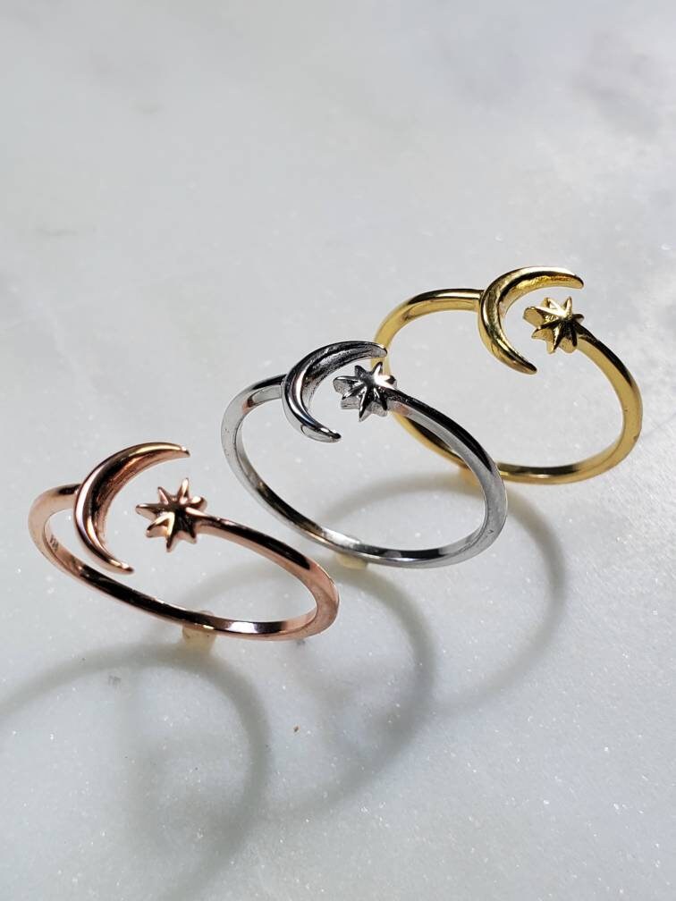 Moon Star Crescent Moon Ring