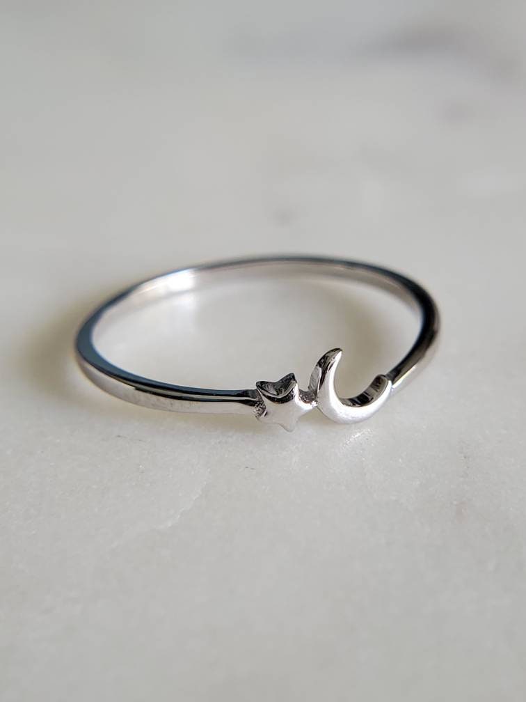 Crescent Moon Star Ring