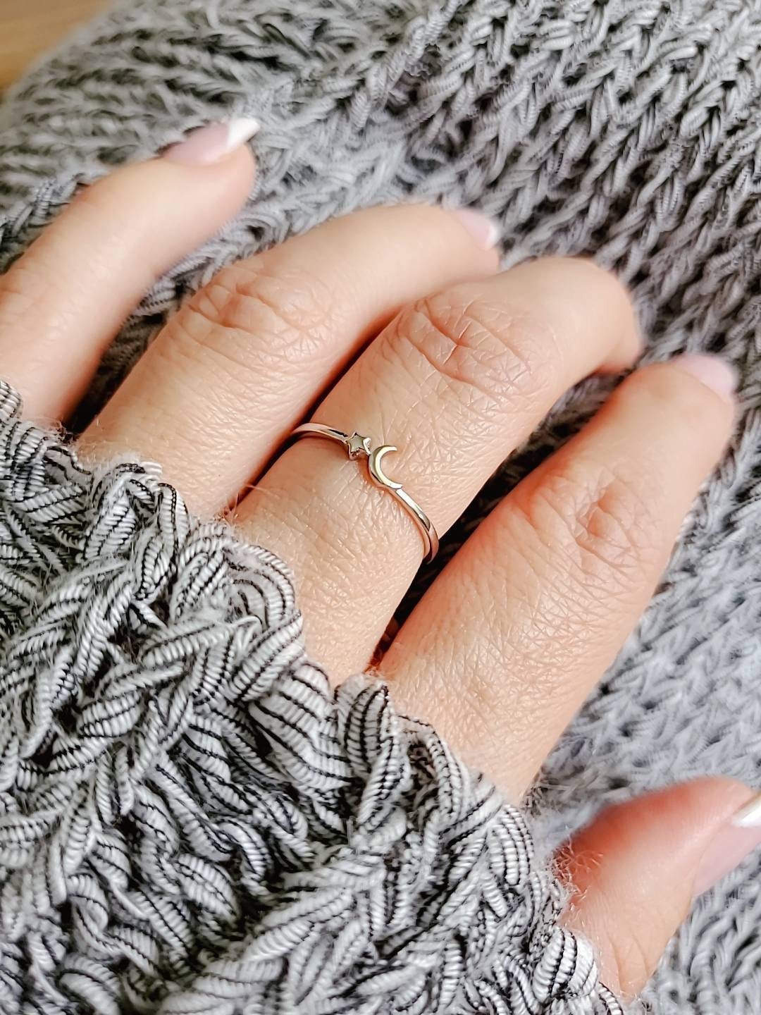 Crescent Moon Star Ring – 925 Sterling Silver