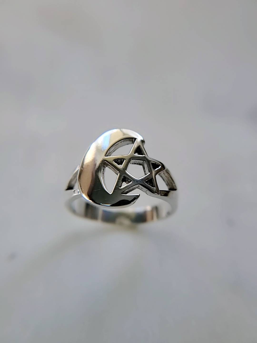 Pentagram Crescent Moon Ring