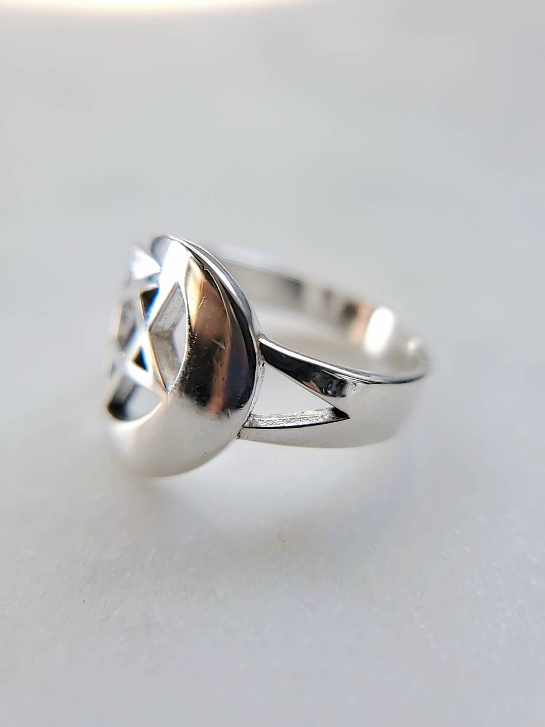 Pentagram Crescent Moon Ring