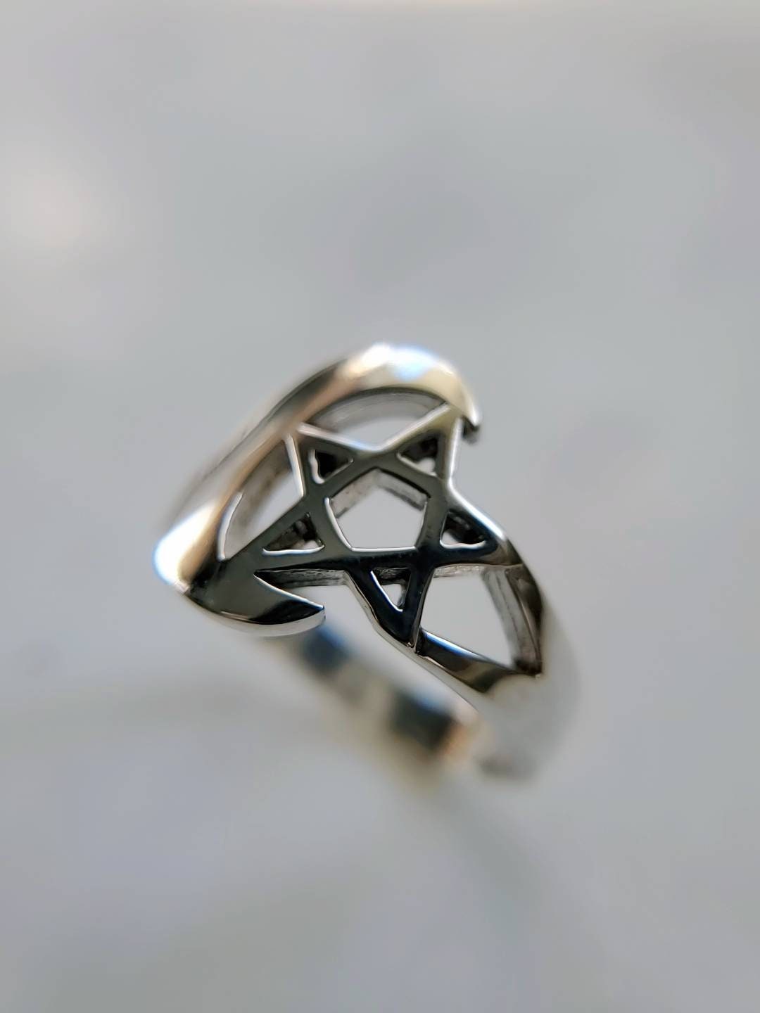 Pentagram Crescent Moon Ring