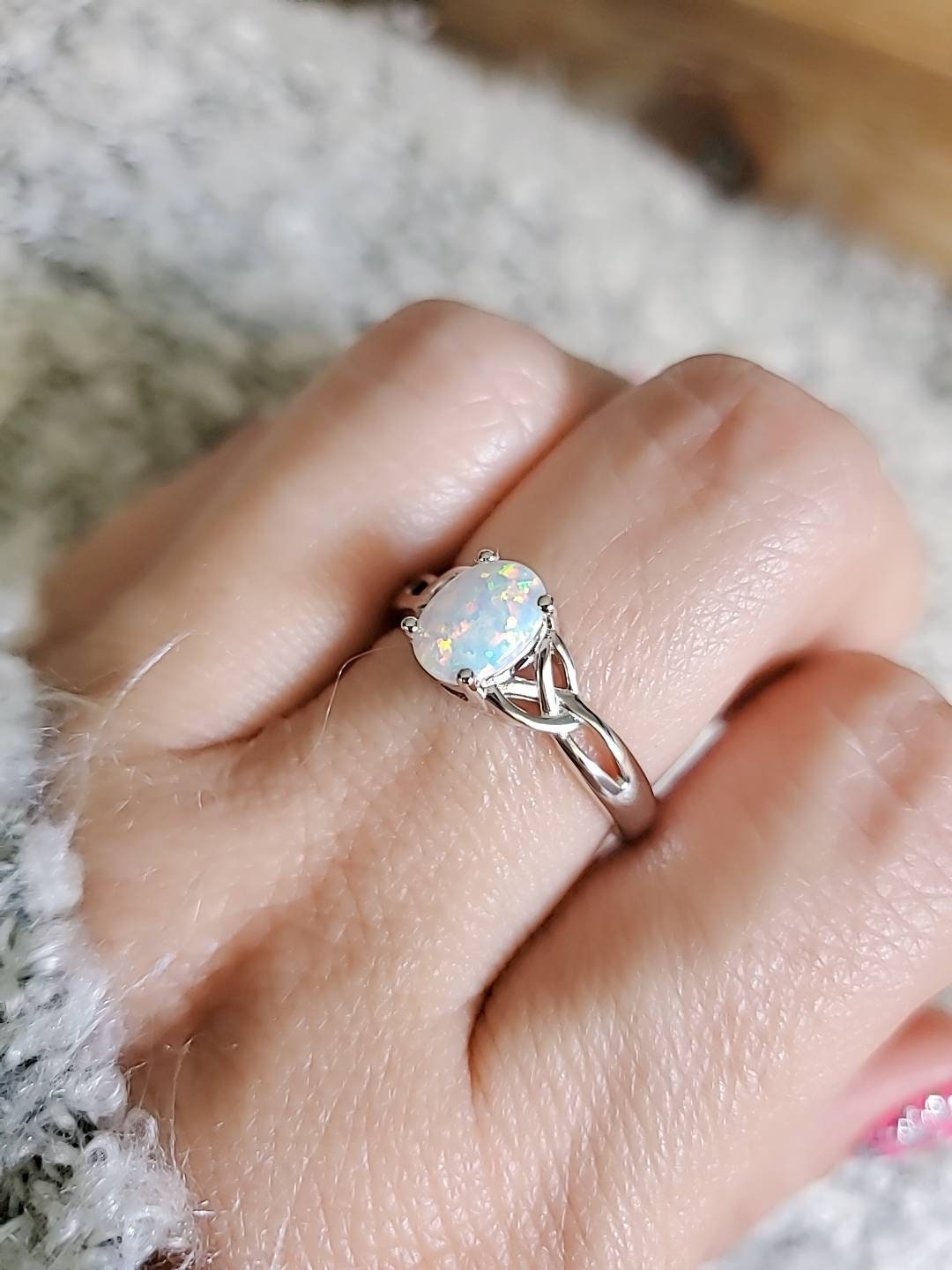 Celtic White Opal Ring