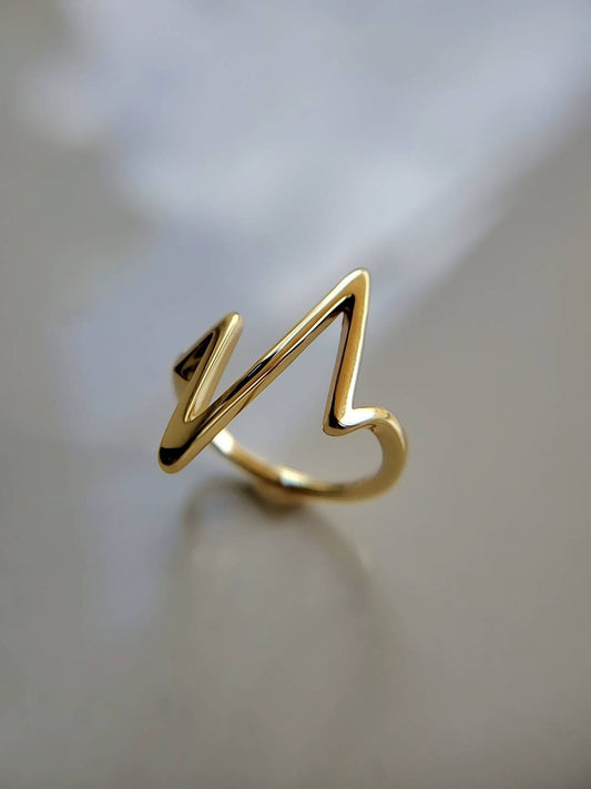 Gold Heartbeat Ring, 14K Gold Plated over Sterling Silver