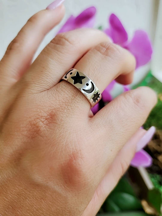 Moon Star Celestial Crescent Ring