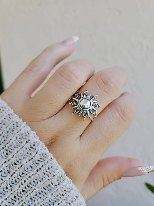 Sterling Silver Sun Ring, Large Sun Ring, 925 Silver, Sunshine Sunset Ring, Statement Ring, 925 Silver Ring