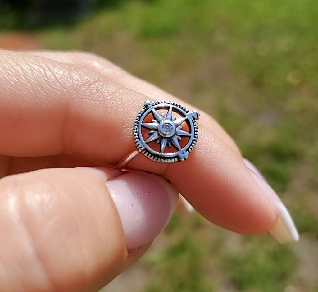 Nautical Compass CZ Ring – 925 Sterling Silver