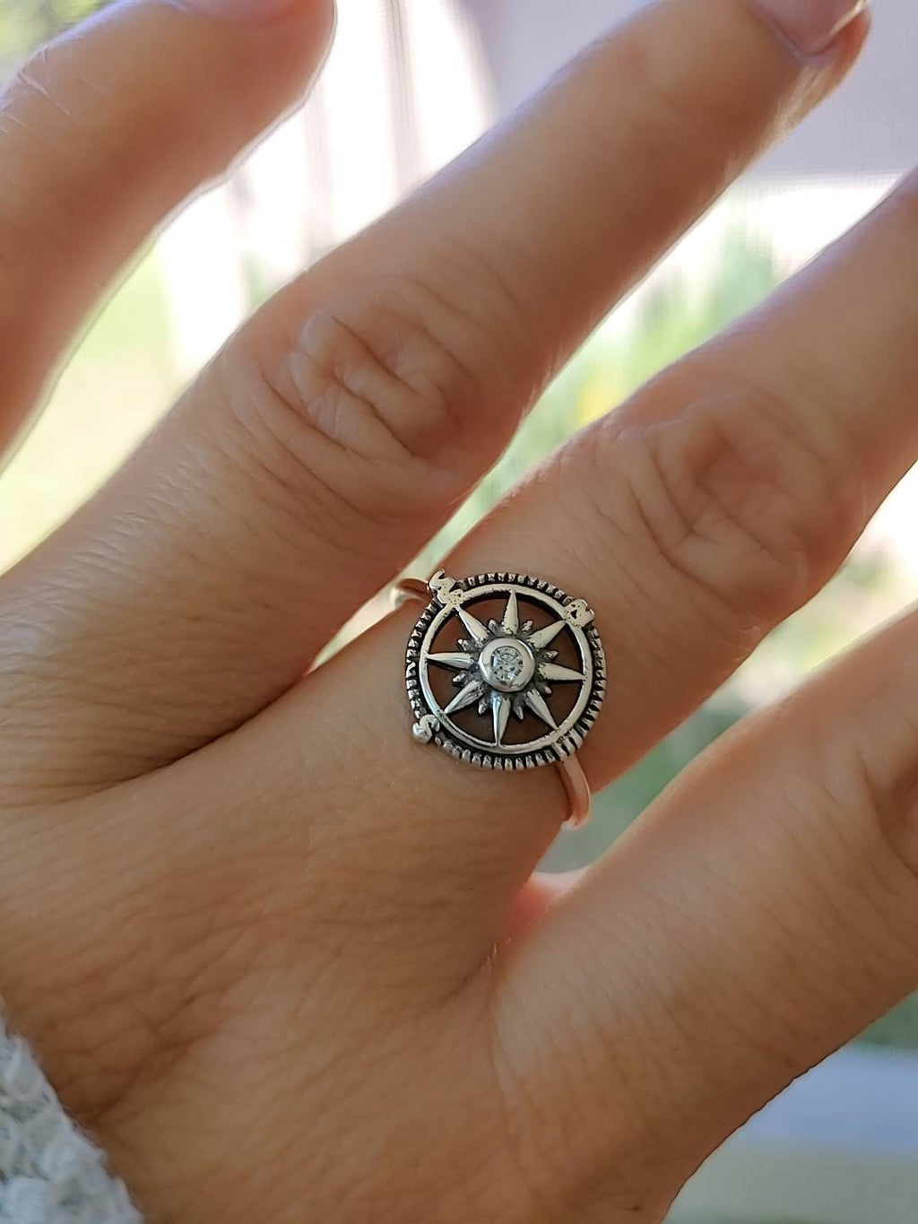 Nautical Compass CZ Ring – 925 Sterling Silver