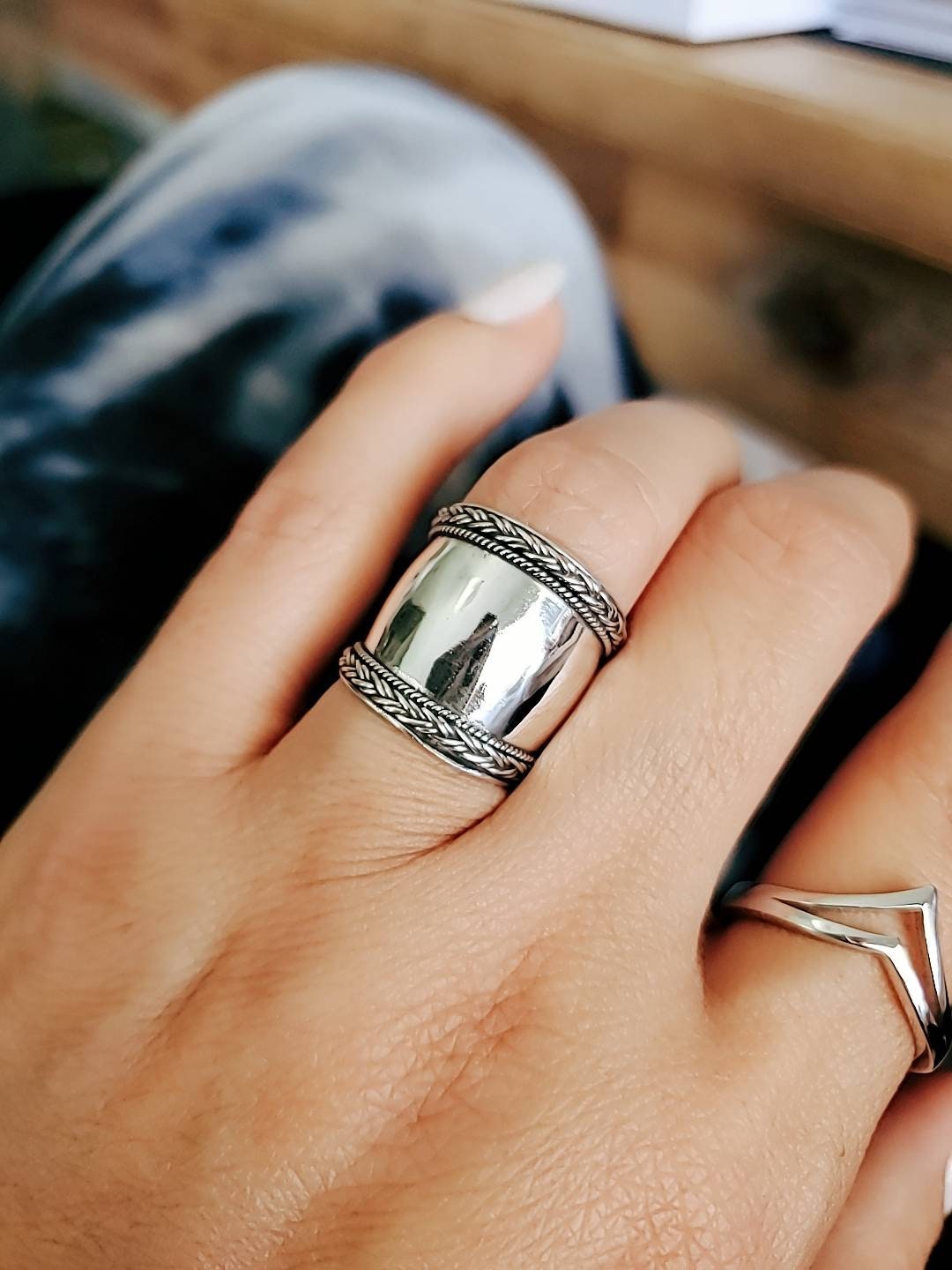 Concave Bali Sterling Silver Ring