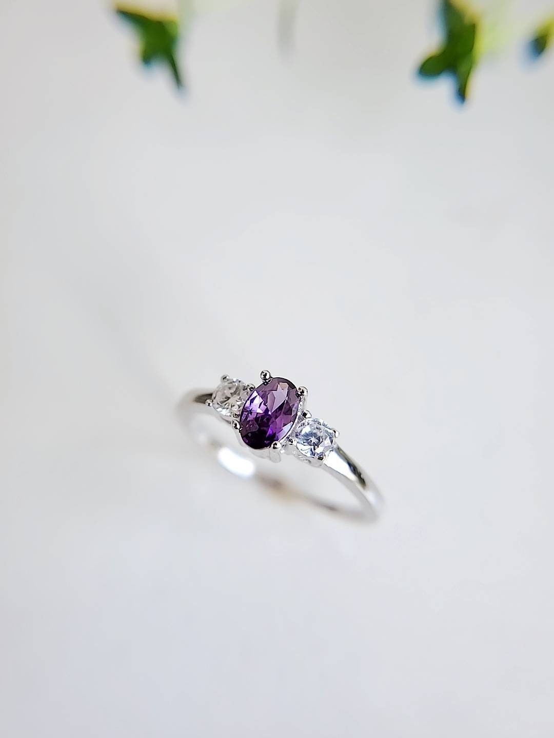 Sterling Silver Amethyst Brides Promise Ring