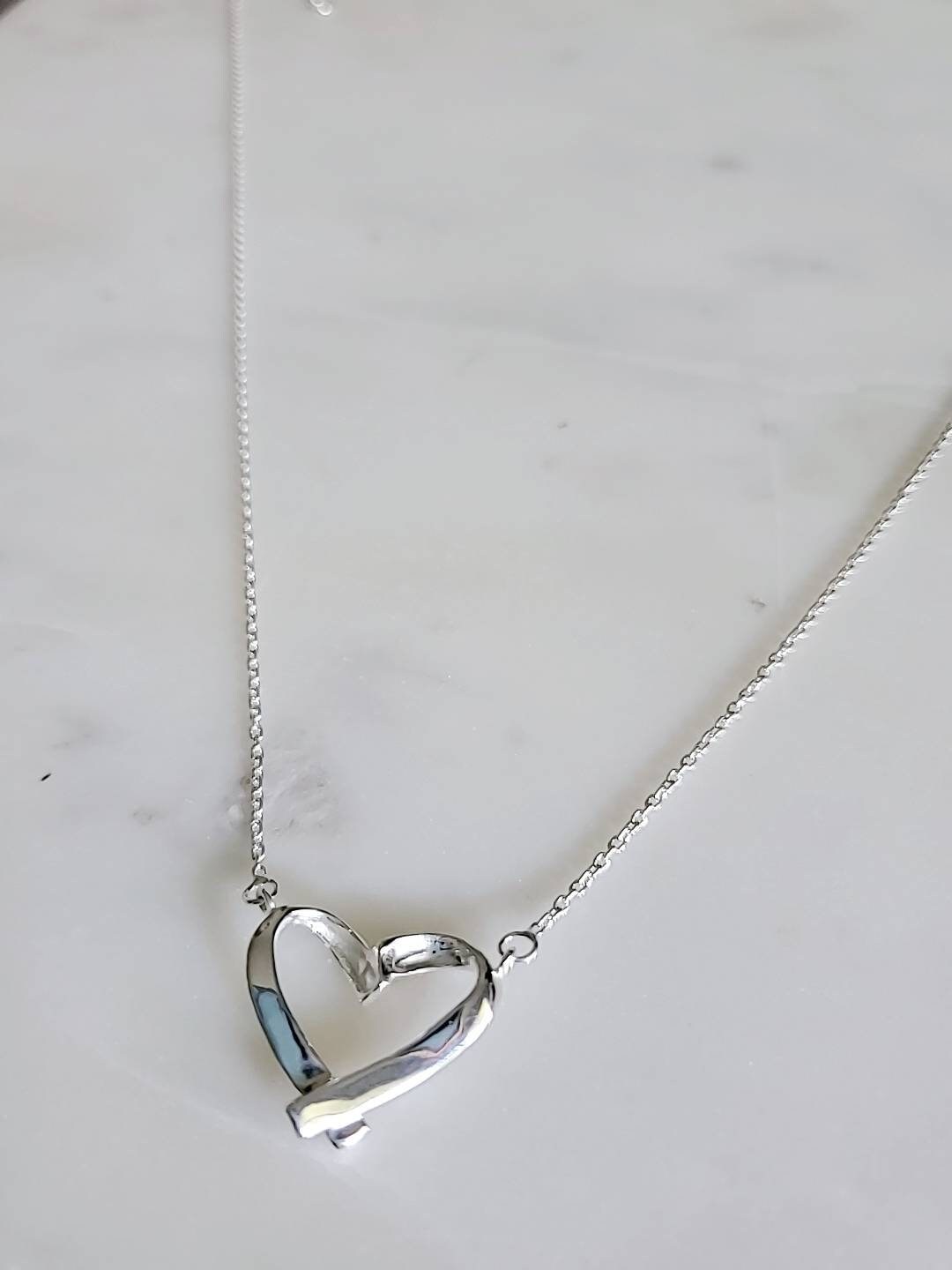 Heart Necklace 18" Chain Sterling Silver Women Heart Pendant