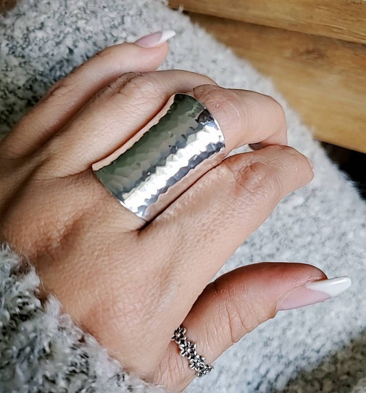 Large Concave Hammered Ring