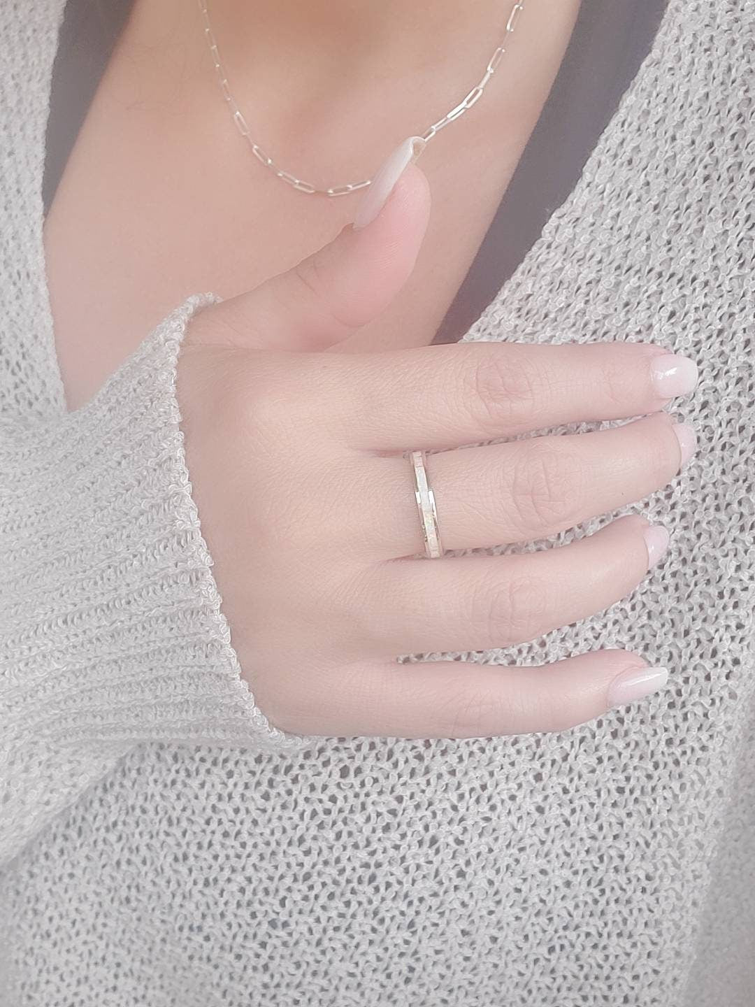 White Opal Ring, Sterling Silver Women Ring, Eternity Band, Simple Band, Engagement Band, Thumb Ring, 925 Stamped, Size 4-13