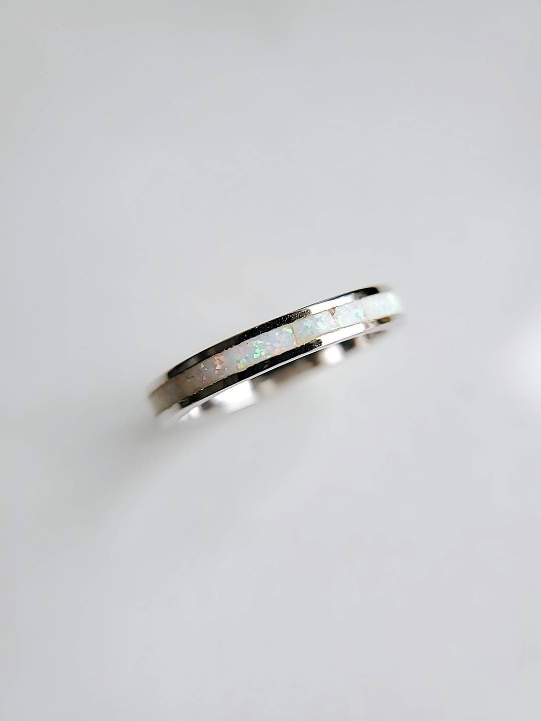 White Opal Ring, Sterling Silver Women Ring, Eternity Band, Simple Band, Engagement Band, Thumb Ring, 925 Stamped, Size 4-13