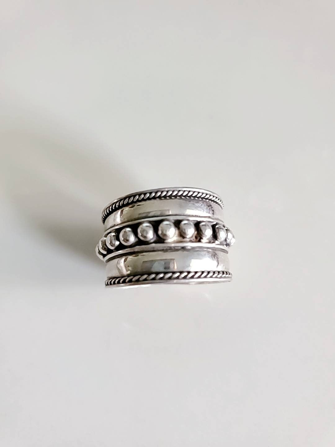 Concave Beaded Wide Band Ring