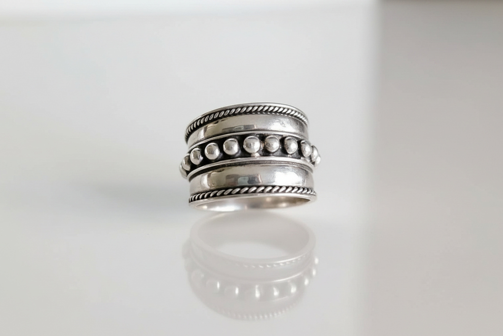 Concave Beaded Wide Band Ring