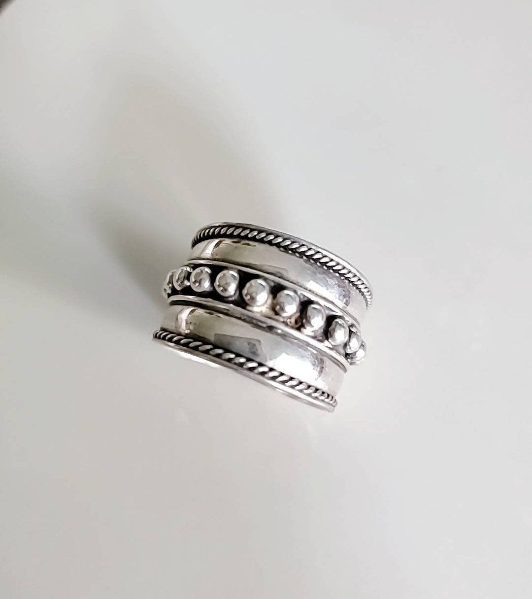 Concave Beaded Wide Band Ring