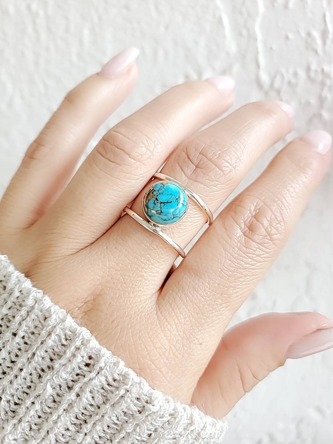 Turquoise  Sterling Silver Ring, Statement Ring, Bohemian Stone Ring, Natural Stone Ring