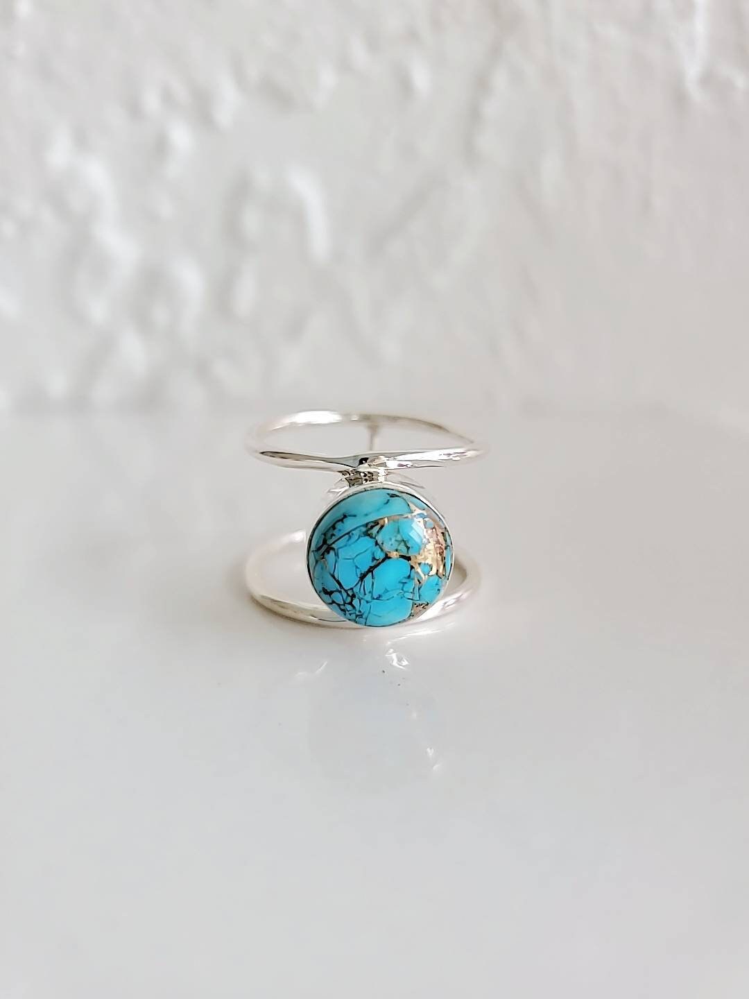 Turquoise  Sterling Silver Ring, Statement Ring, Bohemian Stone Ring, Natural Stone Ring