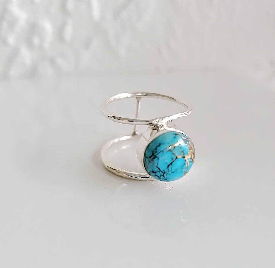 Turquoise  Sterling Silver Ring, Statement Ring, Bohemian Stone Ring, Natural Stone Ring