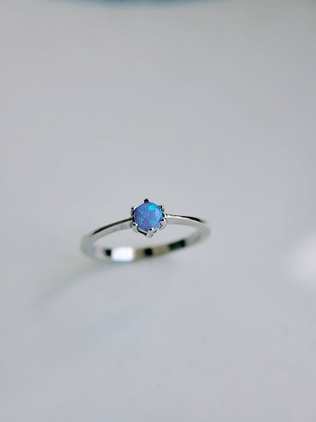 Solitaire Opal Blue Sterling Silver Ring