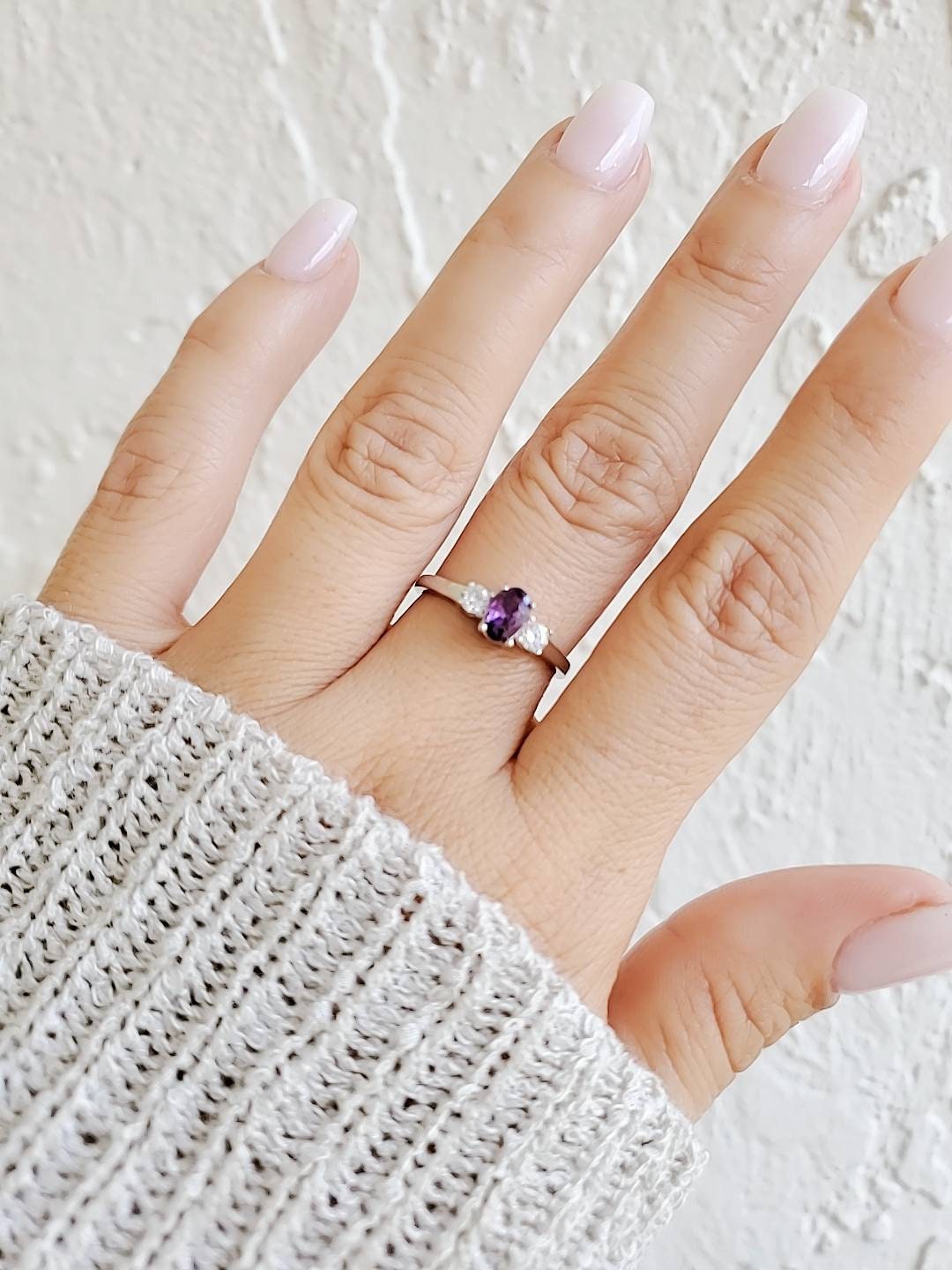 Sterling Silver Amethyst Brides Promise Ring