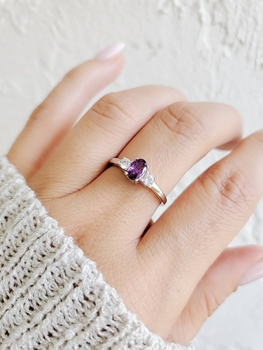 Sterling Silver Amethyst Brides Promise Ring