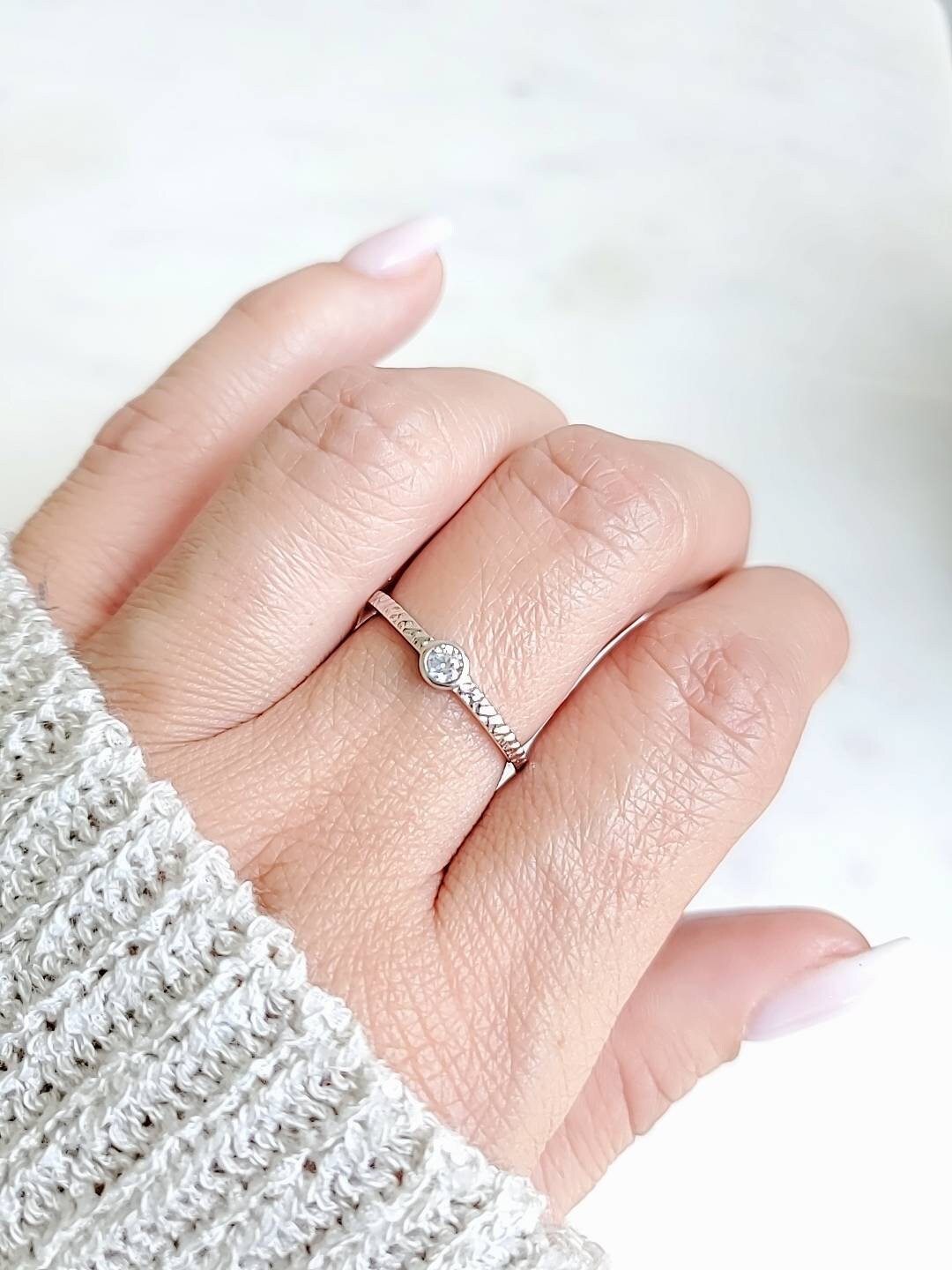 Dainty Round Cut Ring Sterling Silver Women Ring