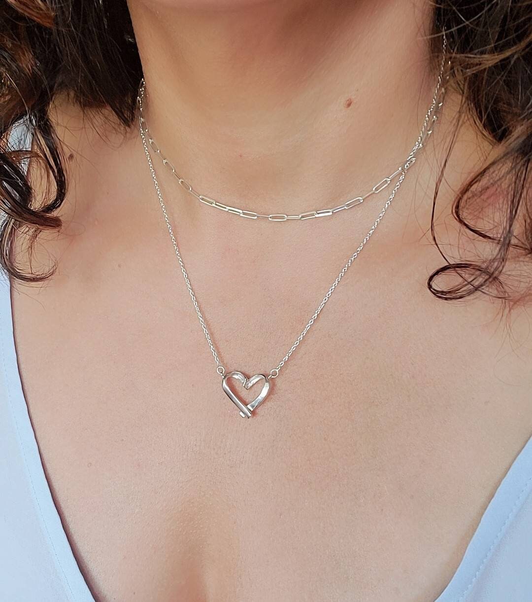 Heart Necklace 18" Chain Sterling Silver Women Heart Pendant