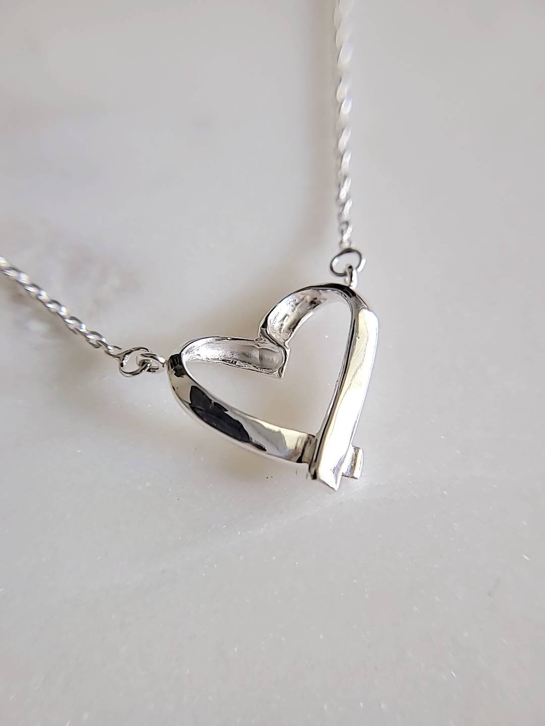 Heart Necklace 18" Chain Sterling Silver Women Heart Pendant