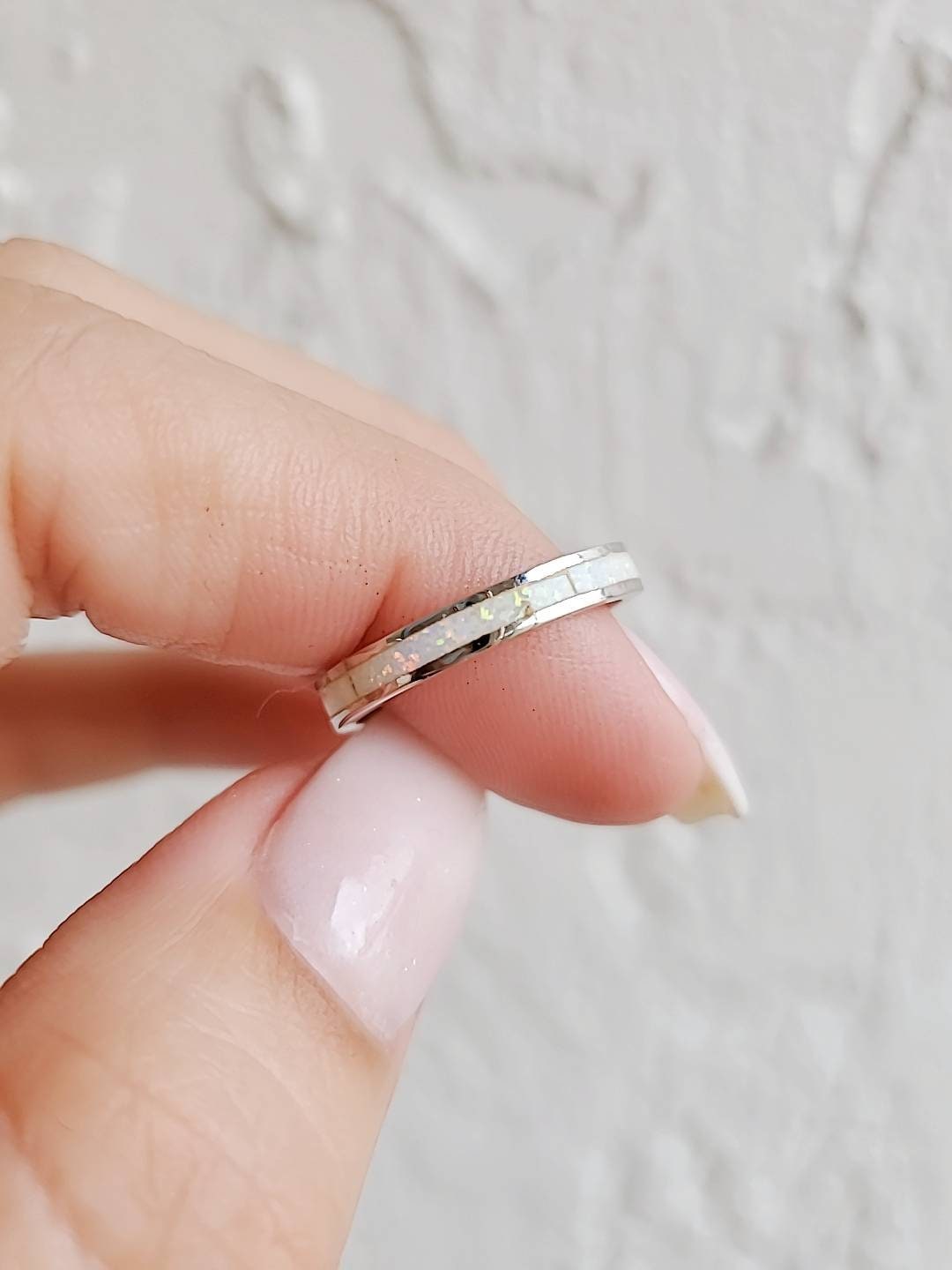 White Opal Ring, Sterling Silver Women Ring, Eternity Band, Simple Band, Engagement Band, Thumb Ring, 925 Stamped, Size 4-13